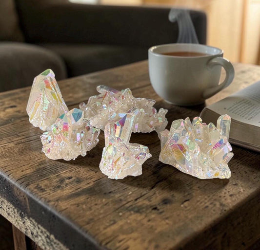 Angel Aura White Quartz Cluster: Iridescent Crystal Healing