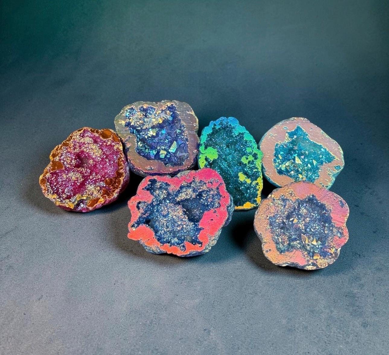 Aura Quartz Geode Gift Box, Rainbow Crystal Decor, Spiritual Keepsake, Luna by Louise UK