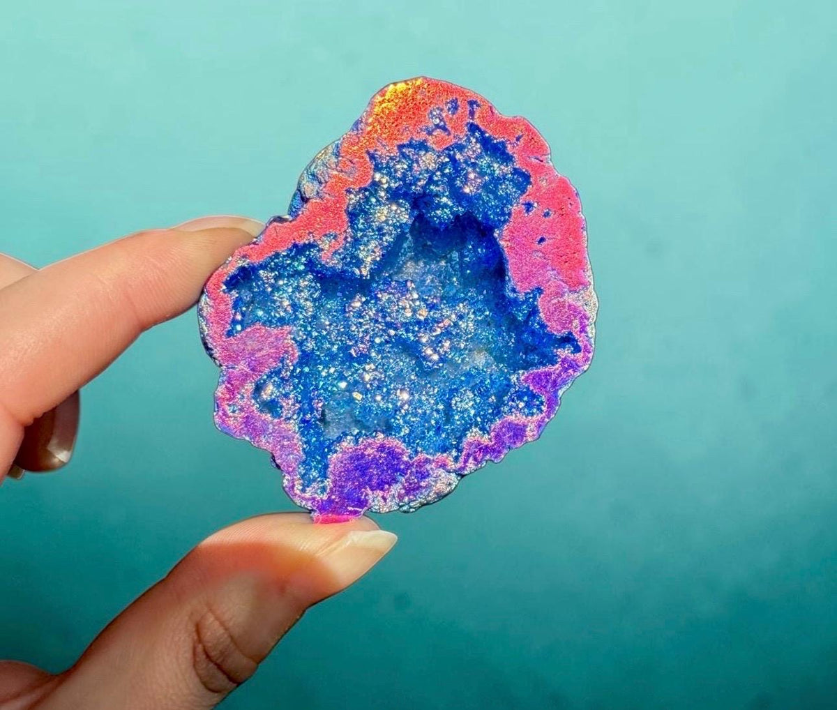 Aura Quartz Geode in a Gift Box, Mystery Rainbow Aura Crystal Decor, Spiritual Keepsake, Luna by Louise UK