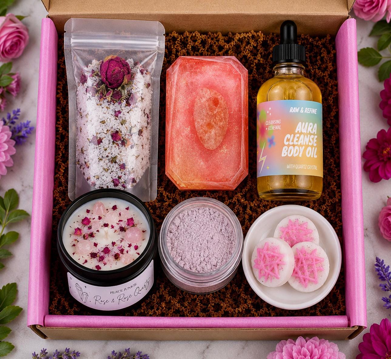 Crystal Self Care Treat Box – Box One - Aura Cleanse, Quartz Wellness Gift Set