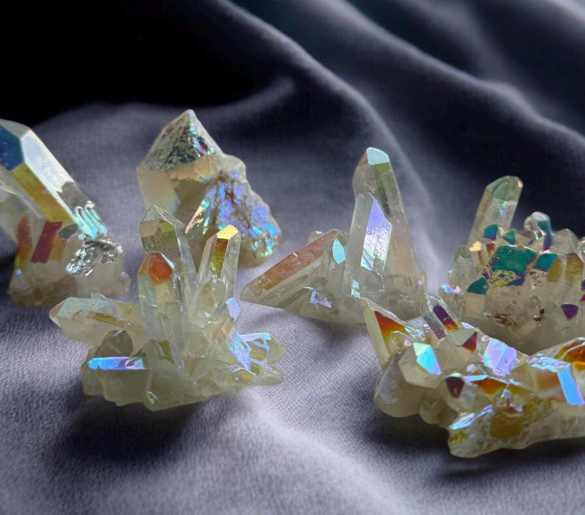 Angel Aura White Quartz Cluster: Iridescent Crystal Healing