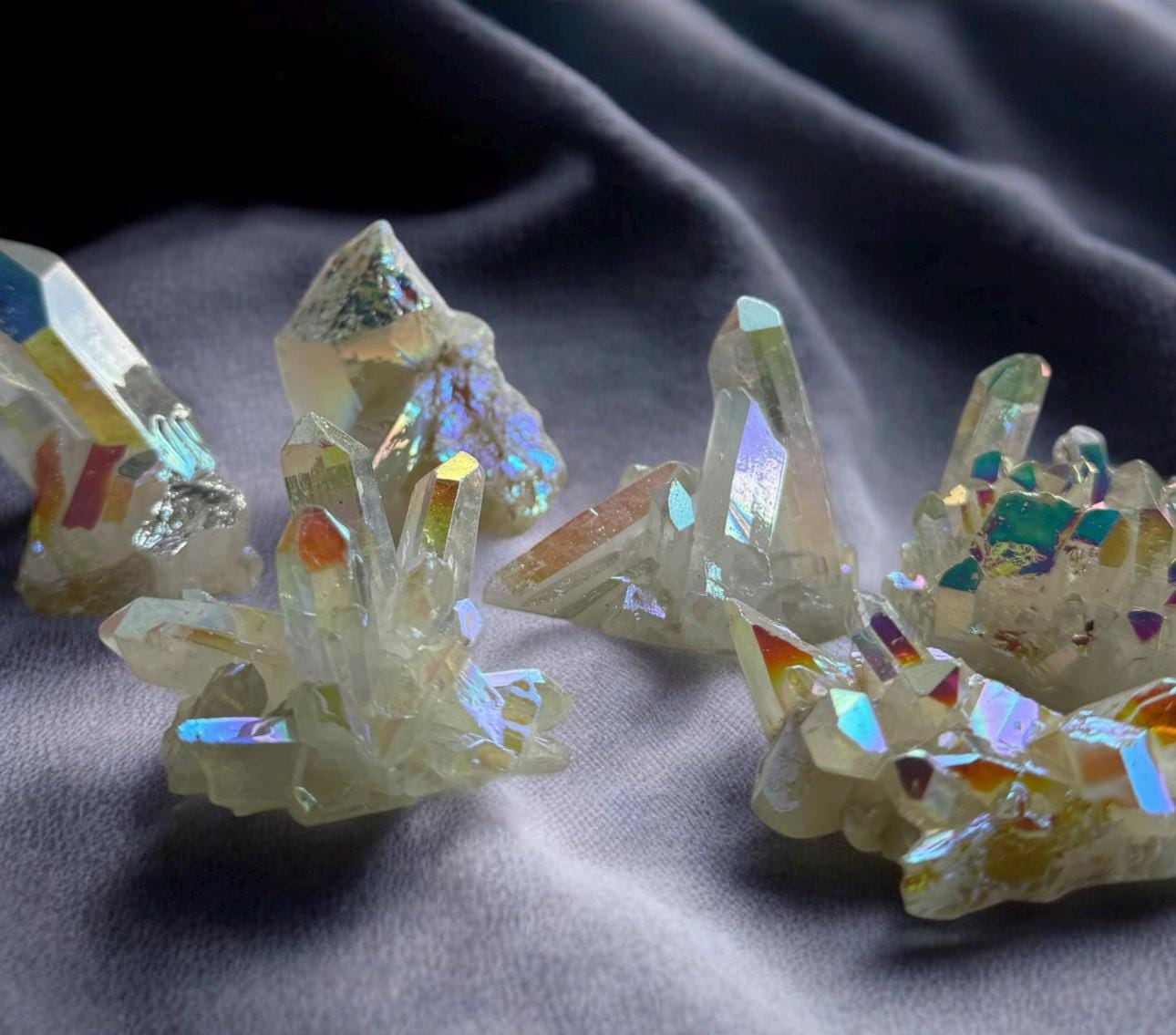 Angel Aura White Quartz Cluster: Iridescent Crystal Healing