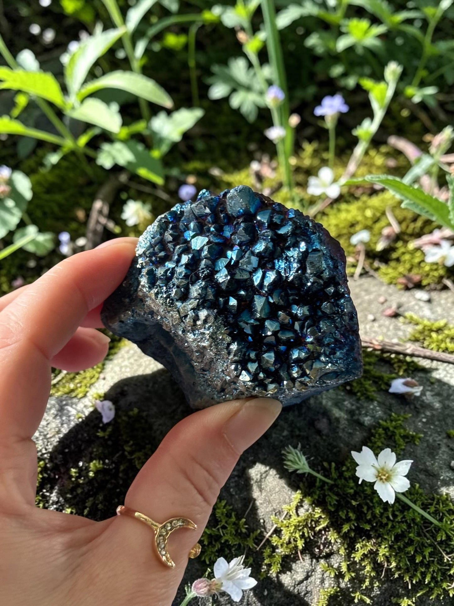 Mystic Blue Aura Amethyst Cluster | High Shine Druzy Crystal, Statement Piece