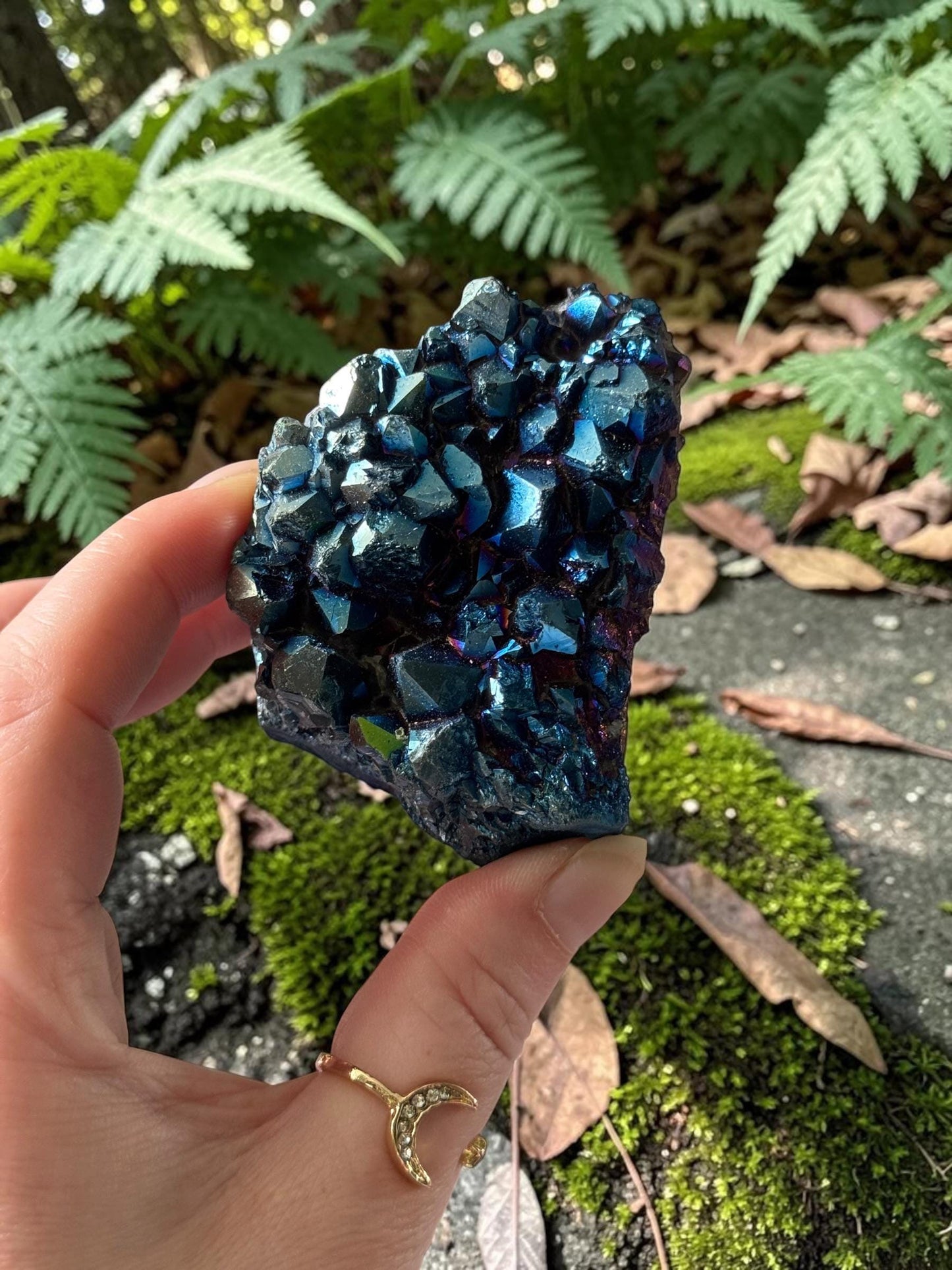 Mystic Blue Aura Amethyst Cluster | High Shine Druzy Crystal, Statement Piece