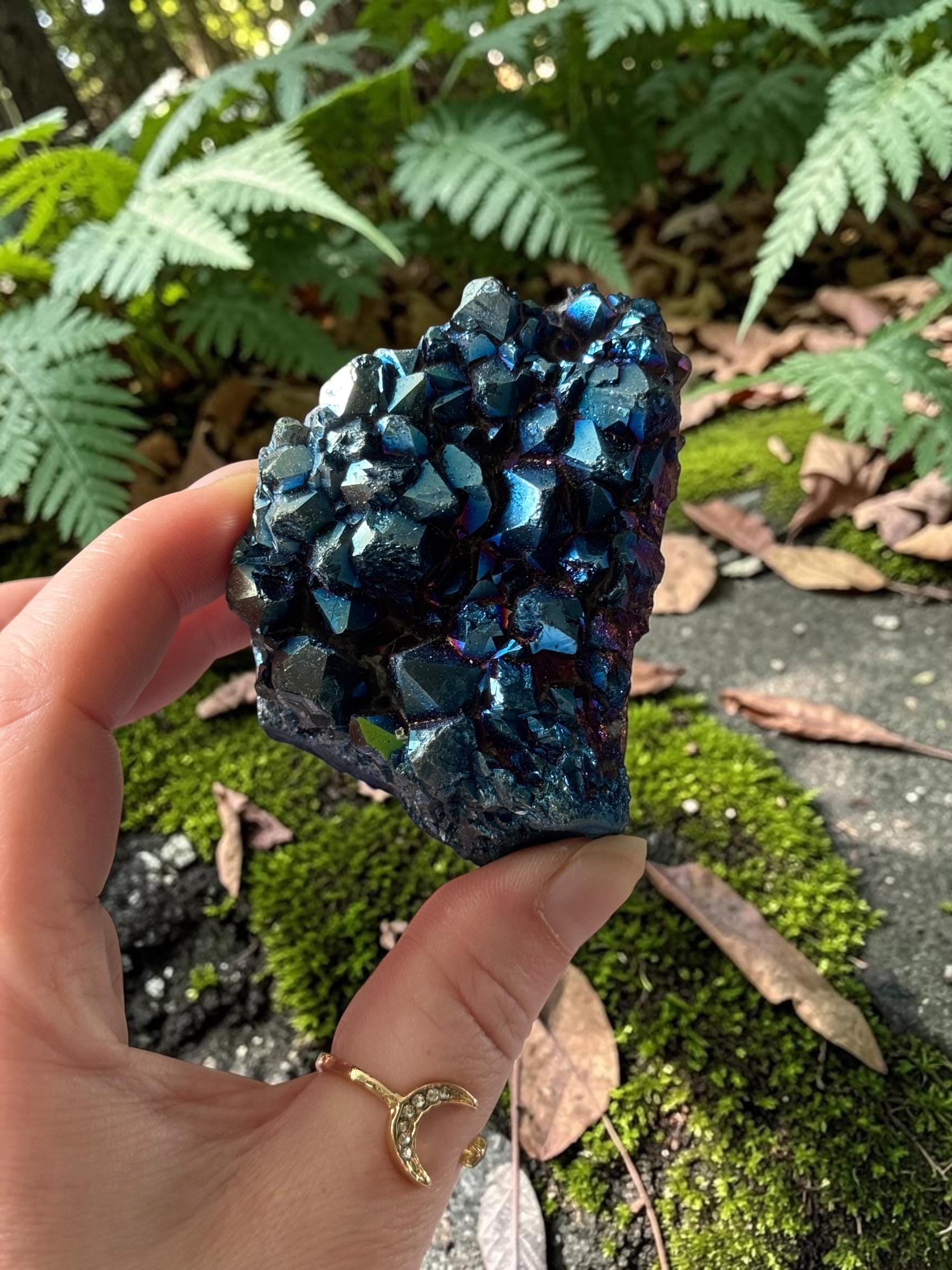 Mystic Blue Aura Amethyst Cluster | High Shine Druzy Crystal, Statement Piece