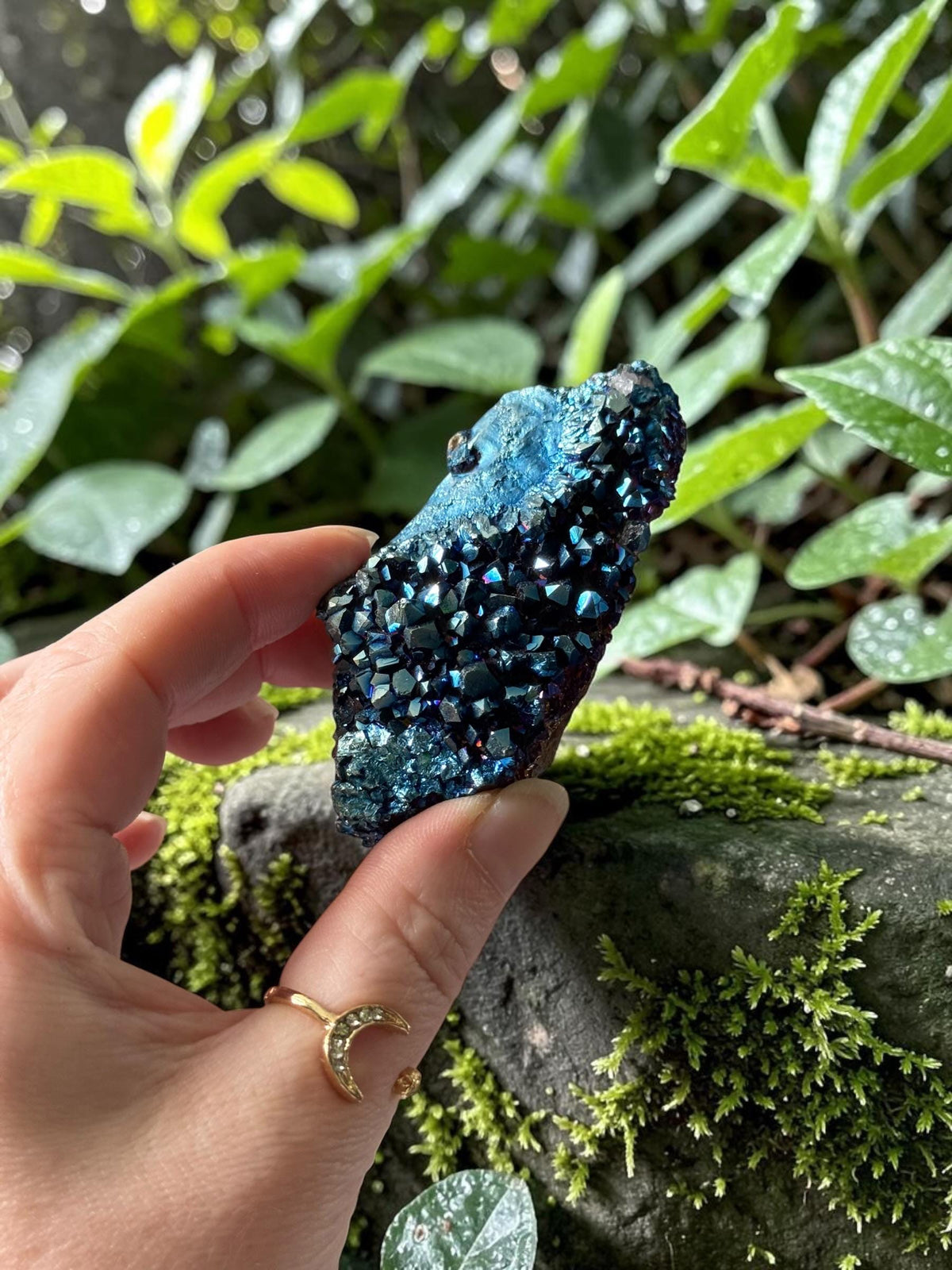 Mystic Blue Aura Amethyst Cluster | High Shine Druzy Crystal, Statement Piece