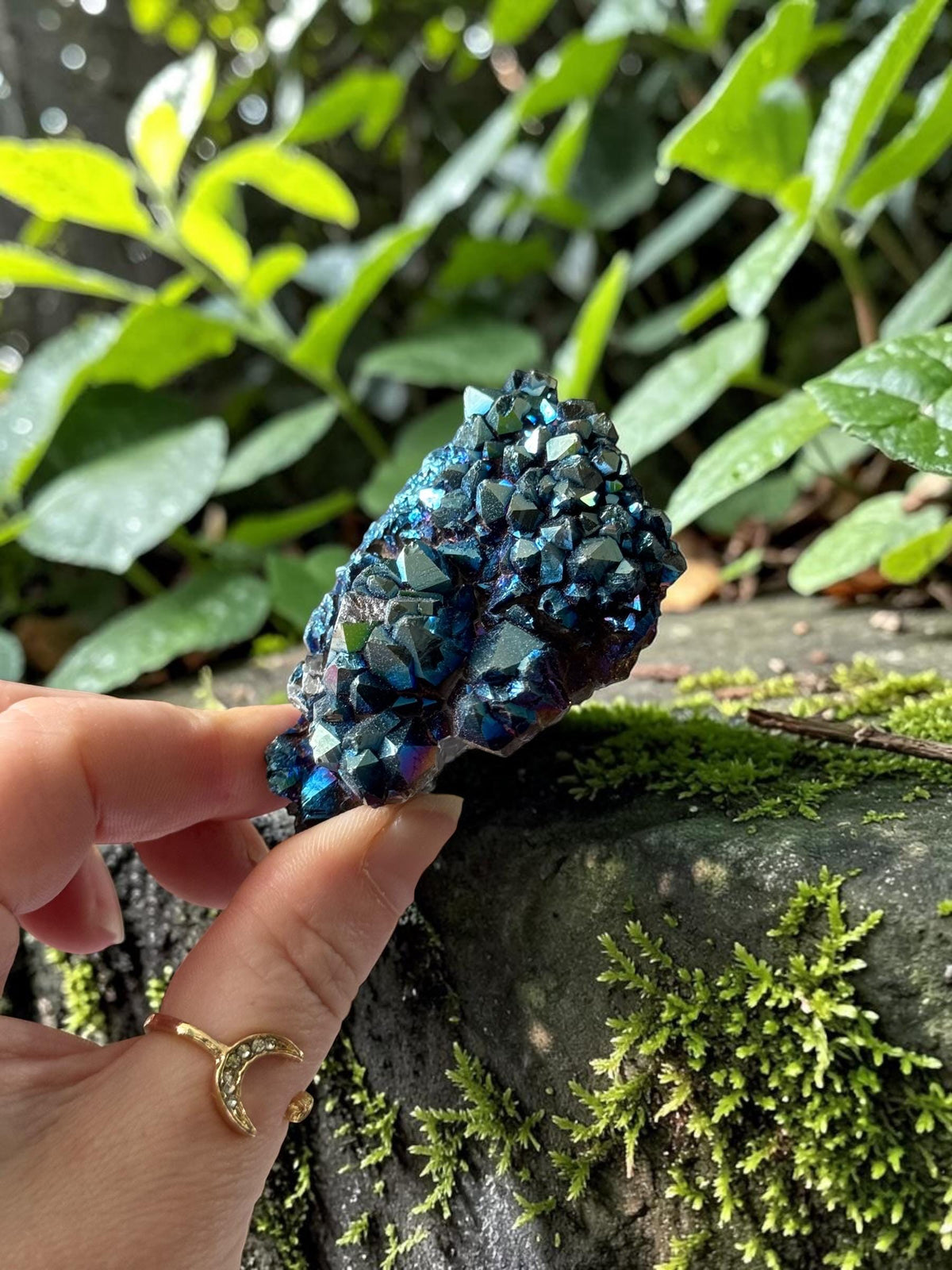 Mystic Blue Aura Amethyst Cluster | High Shine Druzy Crystal, Statement Piece