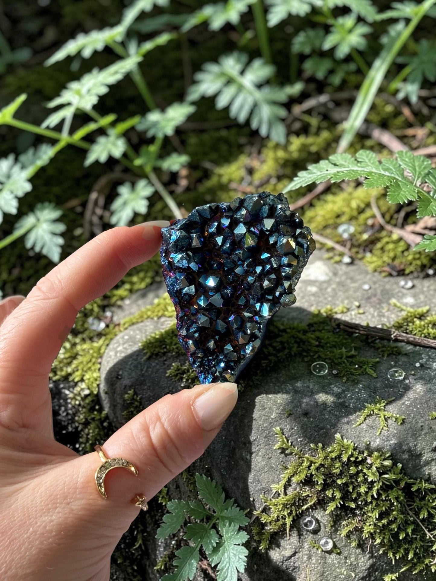 Mystic Blue Aura Amethyst Cluster | High Shine Druzy Crystal, Statement Piece