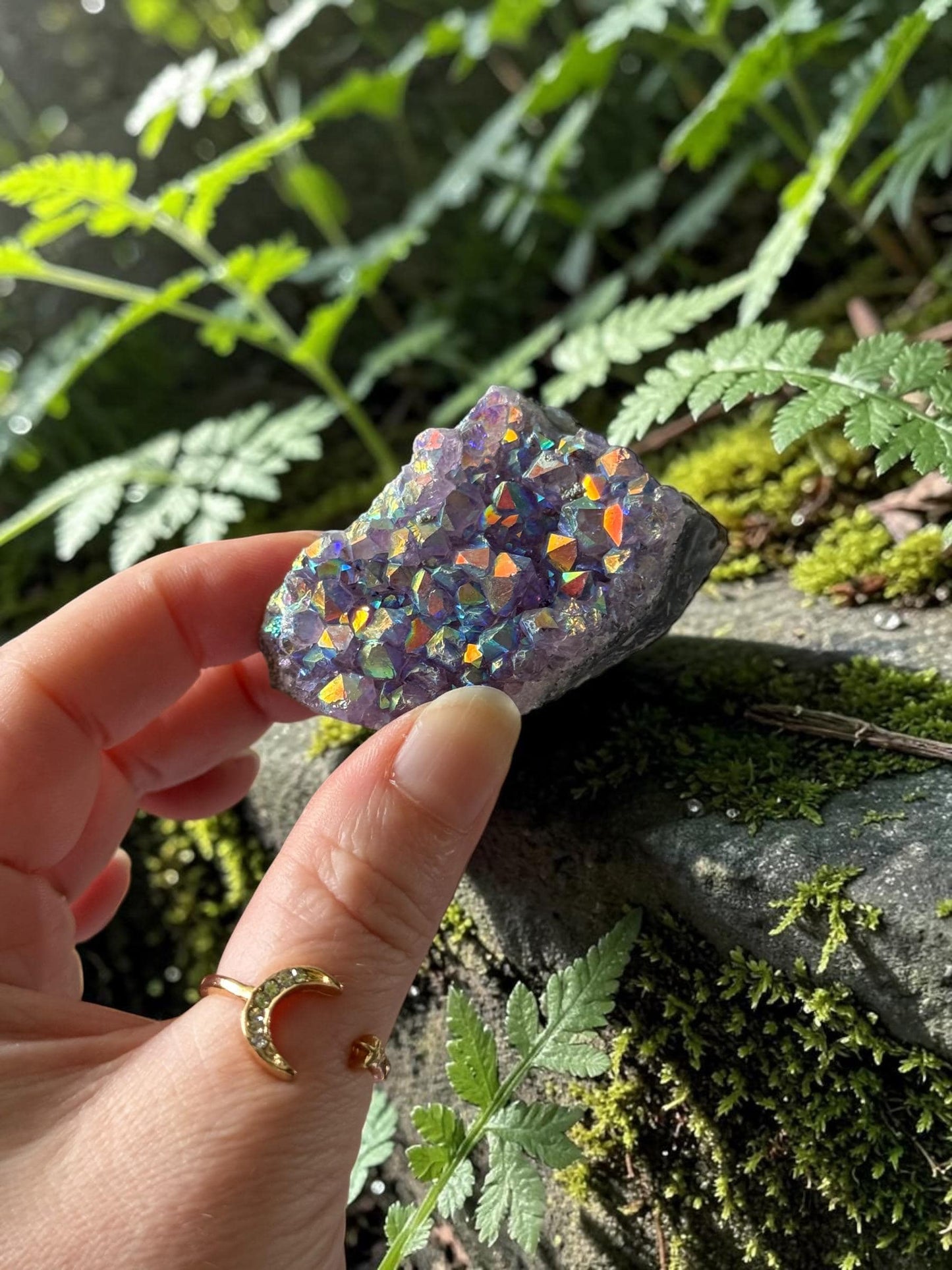 Amethyst Galaxy Aura Small Cluster: Iridescent Cosmic Beauty Crystal