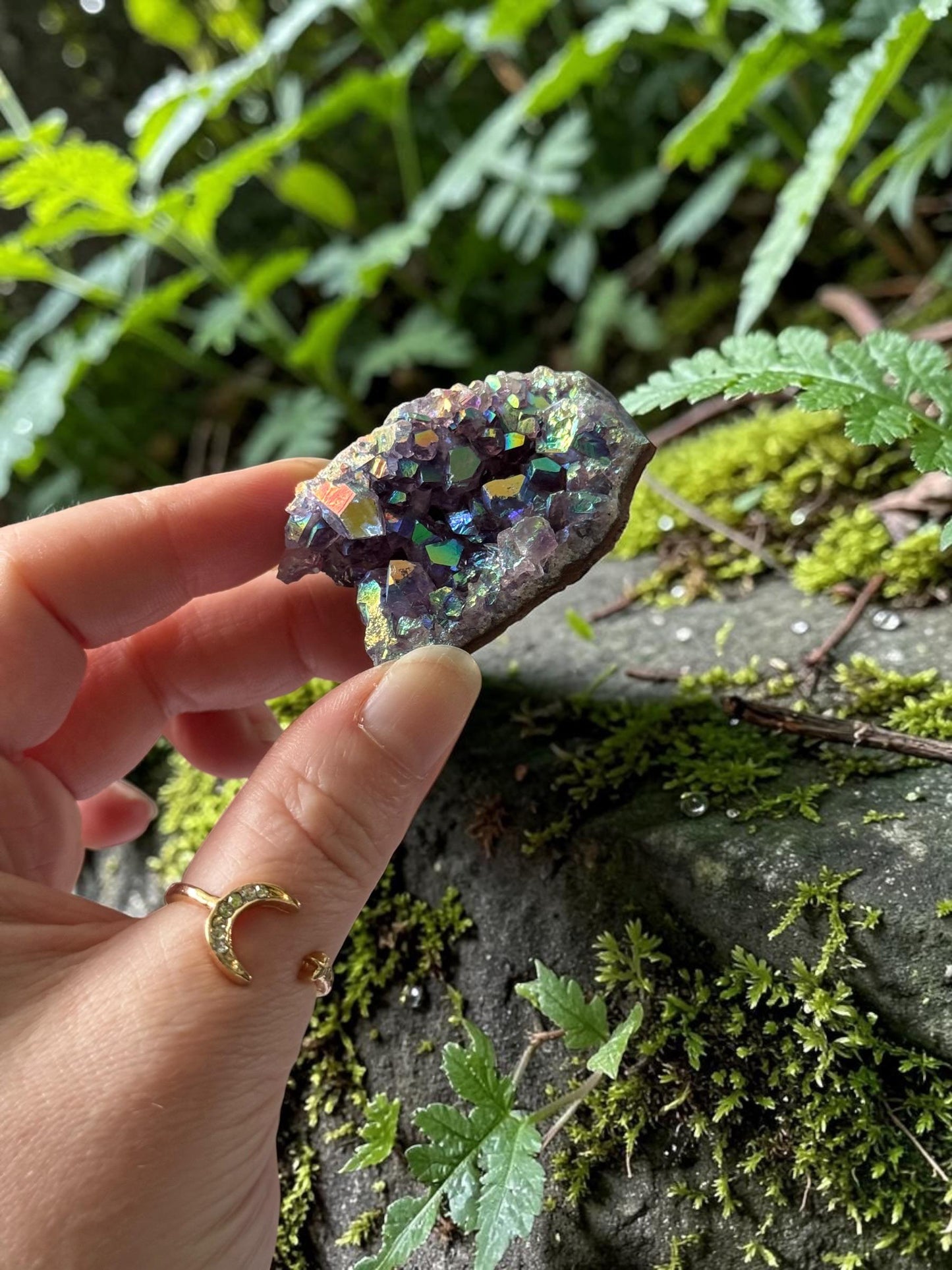 Amethyst Galaxy Aura Small Cluster: Iridescent Cosmic Beauty Crystal
