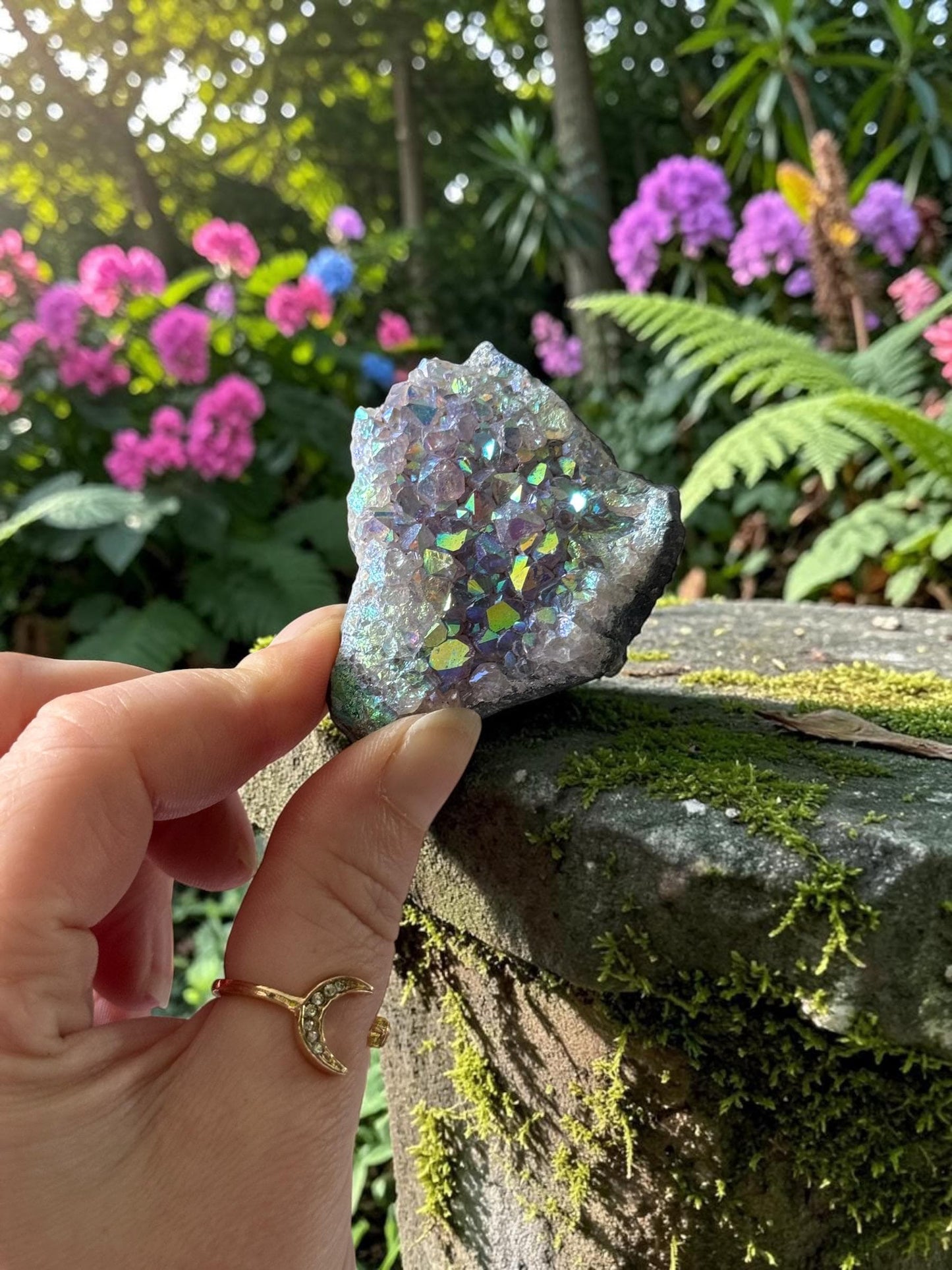 Amethyst Galaxy Aura Small Cluster: Iridescent Cosmic Beauty Crystal