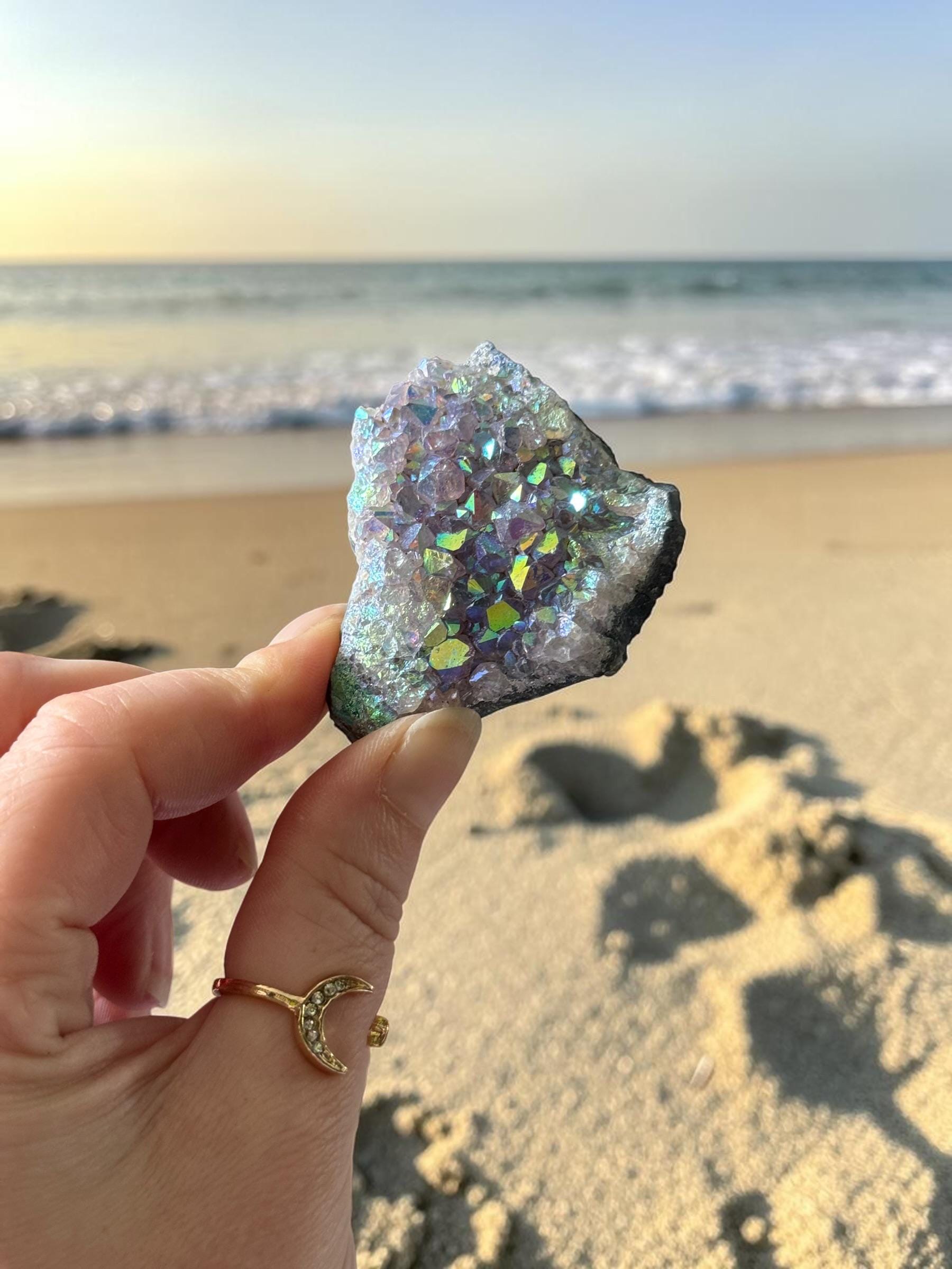Amethyst Galaxy Aura Small Cluster: Iridescent Cosmic Beauty Crystal