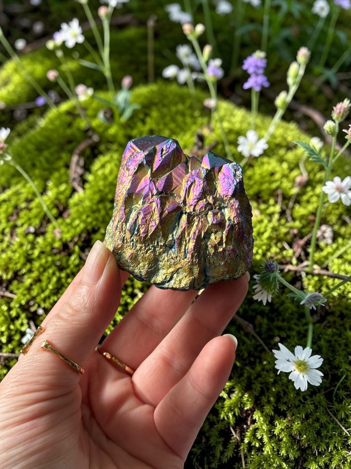 Titanium Aura Amethyst Cluster: High-Energy Spiritual Crystal