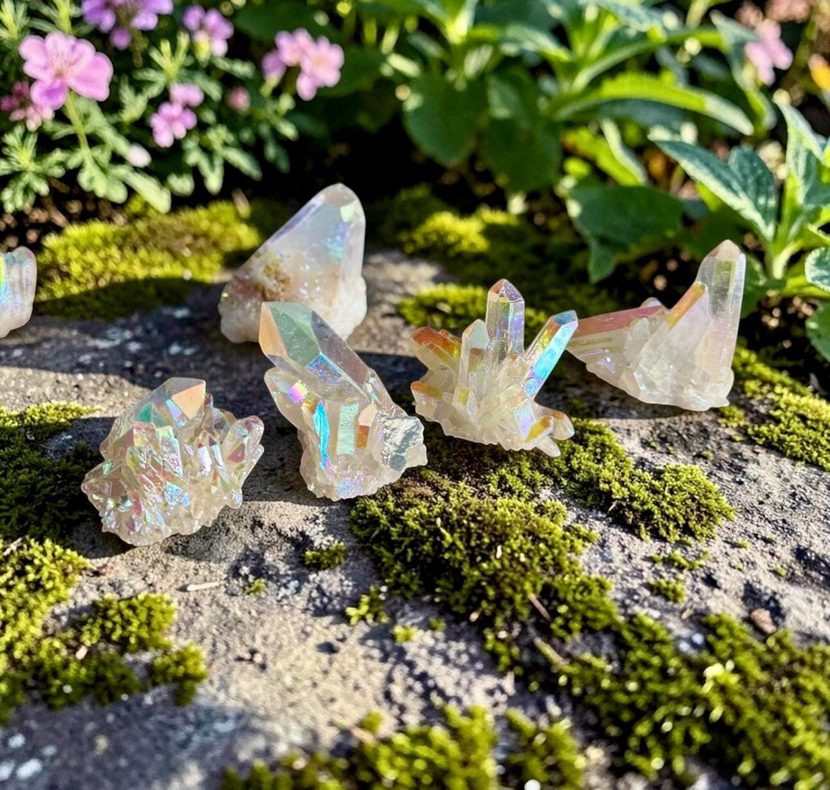 Angel Aura White Quartz Cluster: Iridescent Crystal Healing