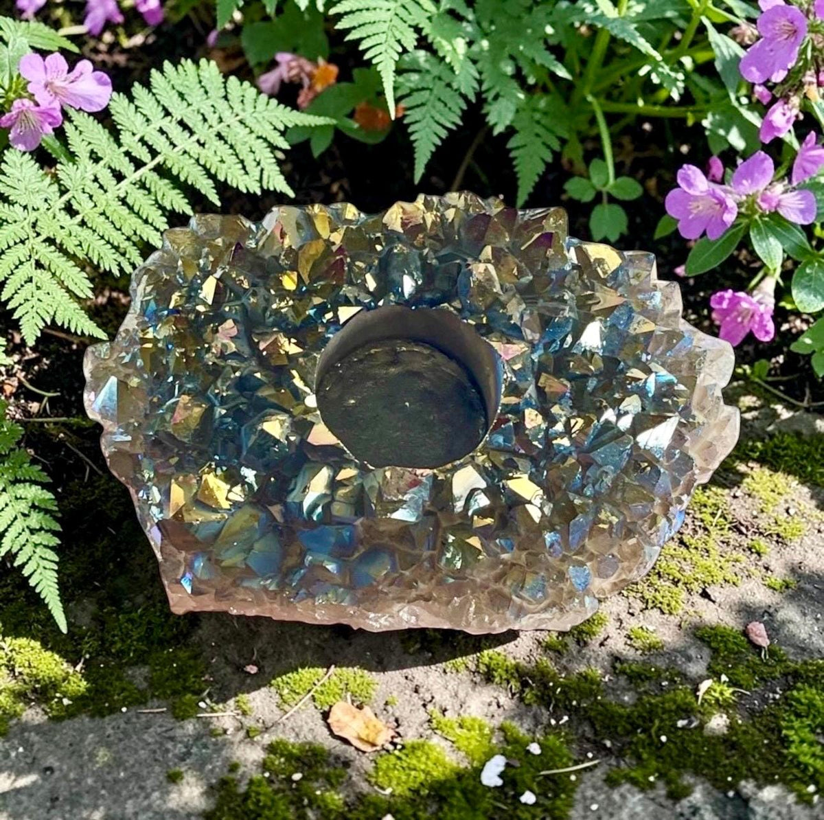 Rainbow Aura Amethyst Candle Holder - Beautifully Unique Aura Amethyst Candle Holder. One of a Kind Crystal. Rare Find