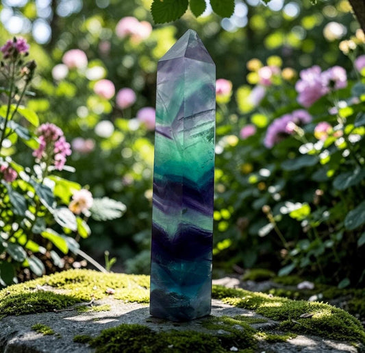 Dark Rainbow Fluorite Crystal Tower – High-Grade Fluorite Clarity & Focus