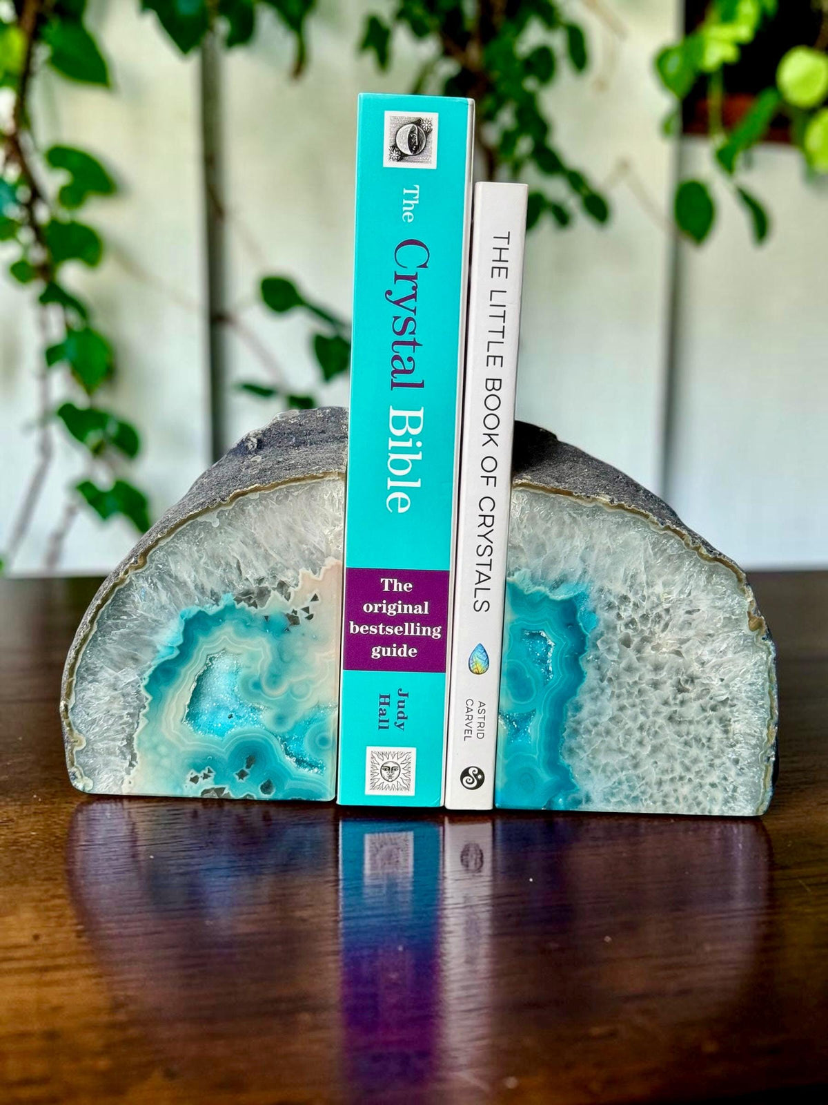 Teal Agate & Quartz Crystal Geode Bookends | Luxury Natural Agate Book Ends | Crystal Home Décor | Office Shelf Styling | #2