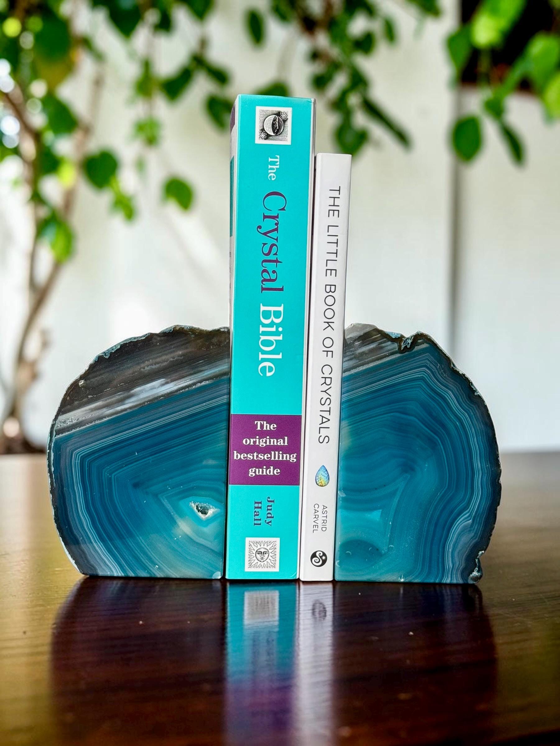 Teal Agate & Quartz Crystal Geode Bookends | Luxury Natural Agate Book Ends | Crystal Home Décor | Office Shelf Styling | #3