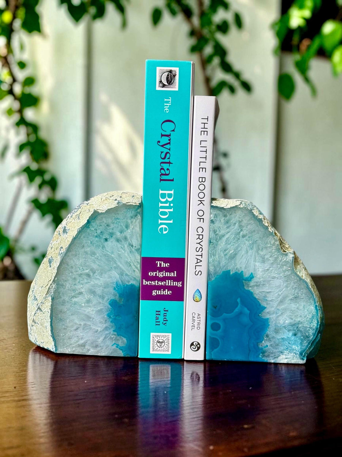 Teal Agate & Quartz Crystal Geode Bookends | Luxury Natural Agate Book Ends | Crystal Home Décor | Office Shelf Styling | #5