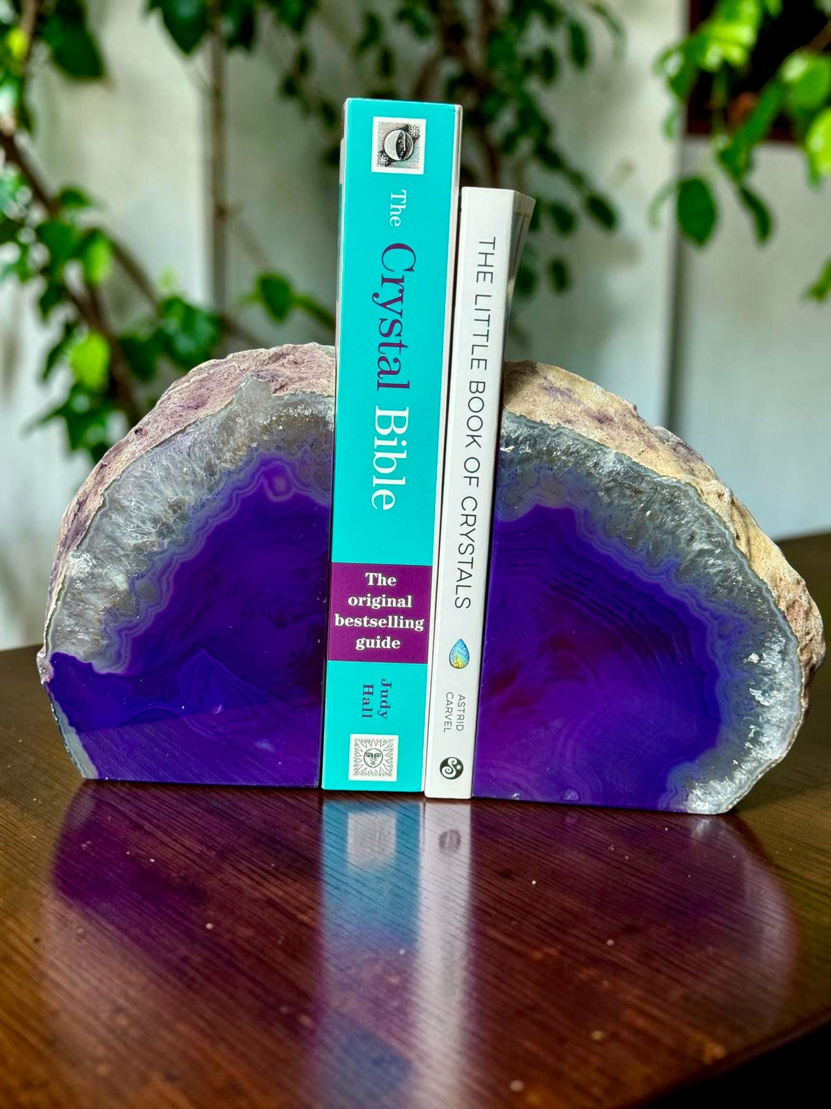 Purple Agate & Quartz Crystal Geode Bookends | Luxury Natural Agate Book Ends | Crystal Home Décor | Office Shelf Styling | SET #5
