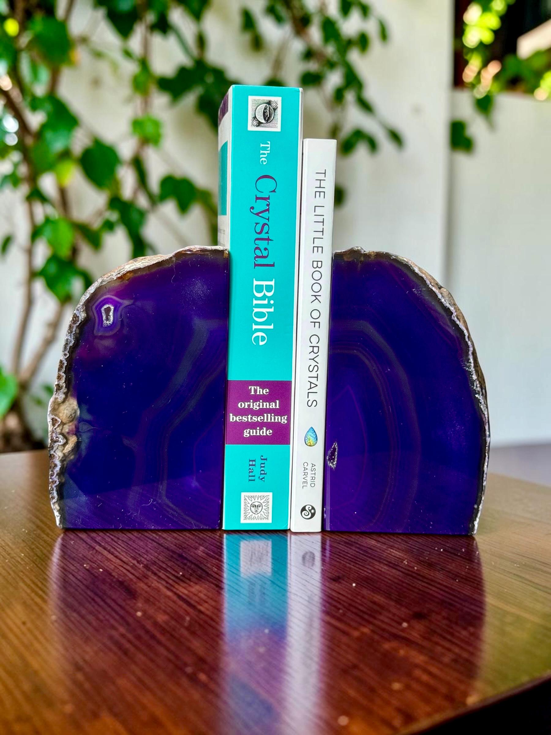 Purple Agate & Quartz Crystal Geode Bookends | Luxury Natural Agate Book Ends | Crystal Home Décor | Office Shelf Styling | SET #6