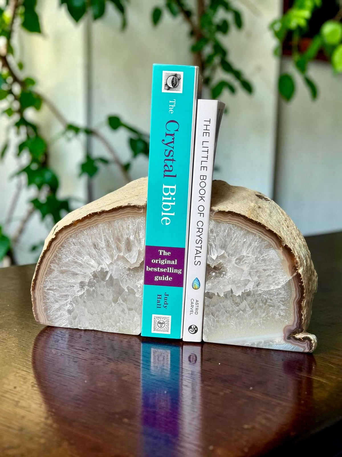 Natural Agate & Quartz Crystal Geode Bookends | Luxury Quartz Crystal Book Ends | Polished Agate Home Décor | Statement Crystal Gift |Set #1