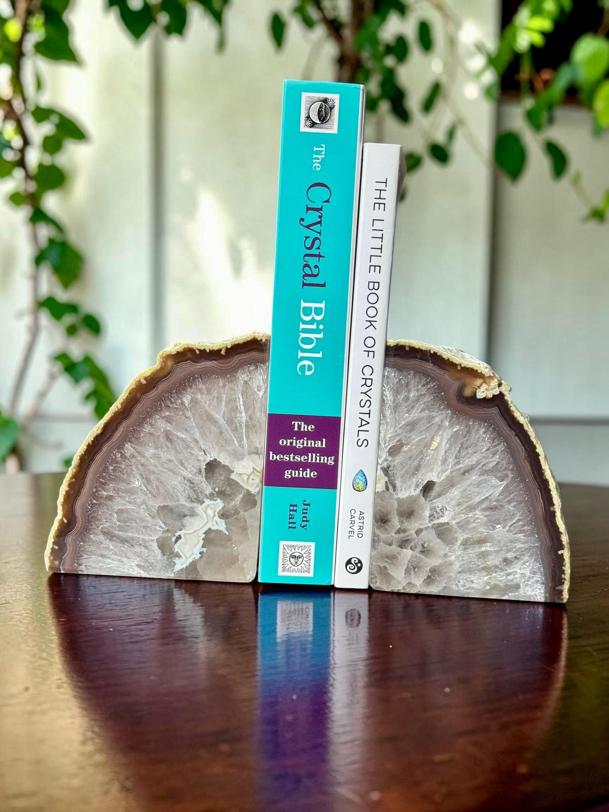 Natural Agate & Quartz Crystal Geode Bookends | Luxury Quartz Crystal Book Ends | Polished Agate Home Décor | Statement Crystal Gift |Set #2