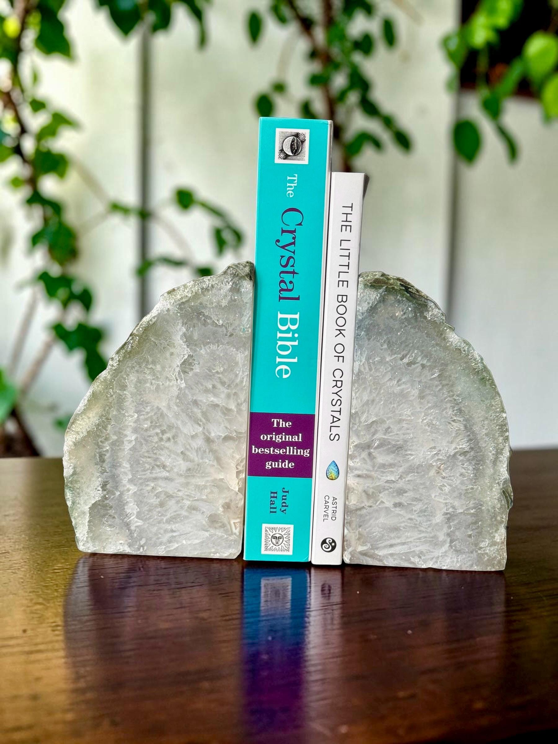 Natural Agate & Quartz Crystal Geode Bookends | Luxury Quartz Crystal Book Ends | Polished Agate Home Décor | Statement Crystal Gift |Set #3