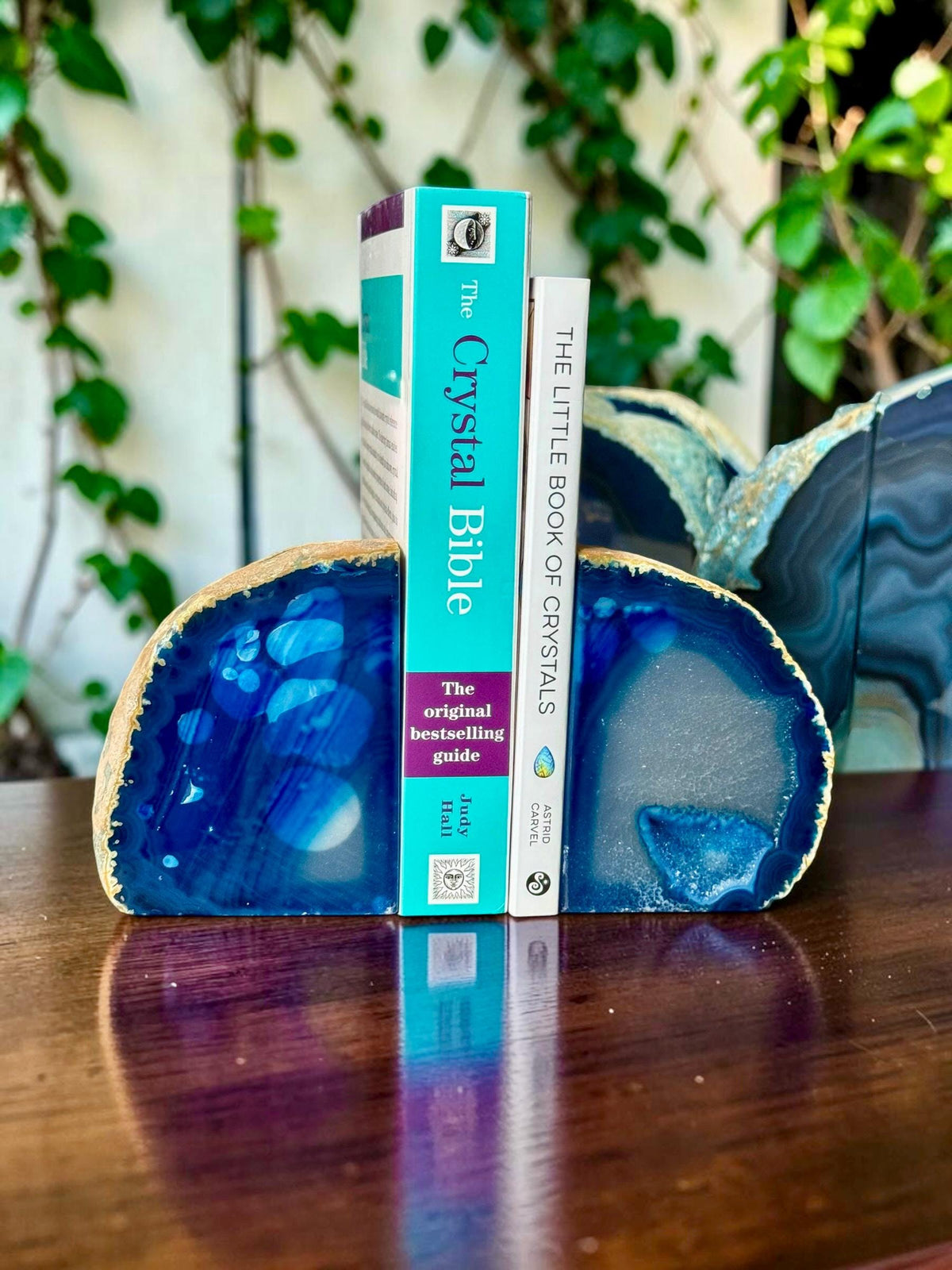 Blue Agate & Quartz Crystal Geode Bookends | Luxury Natural Agate Book Ends | Quartz Crystal Home Décor | Statement Crystal Gift | Set #1