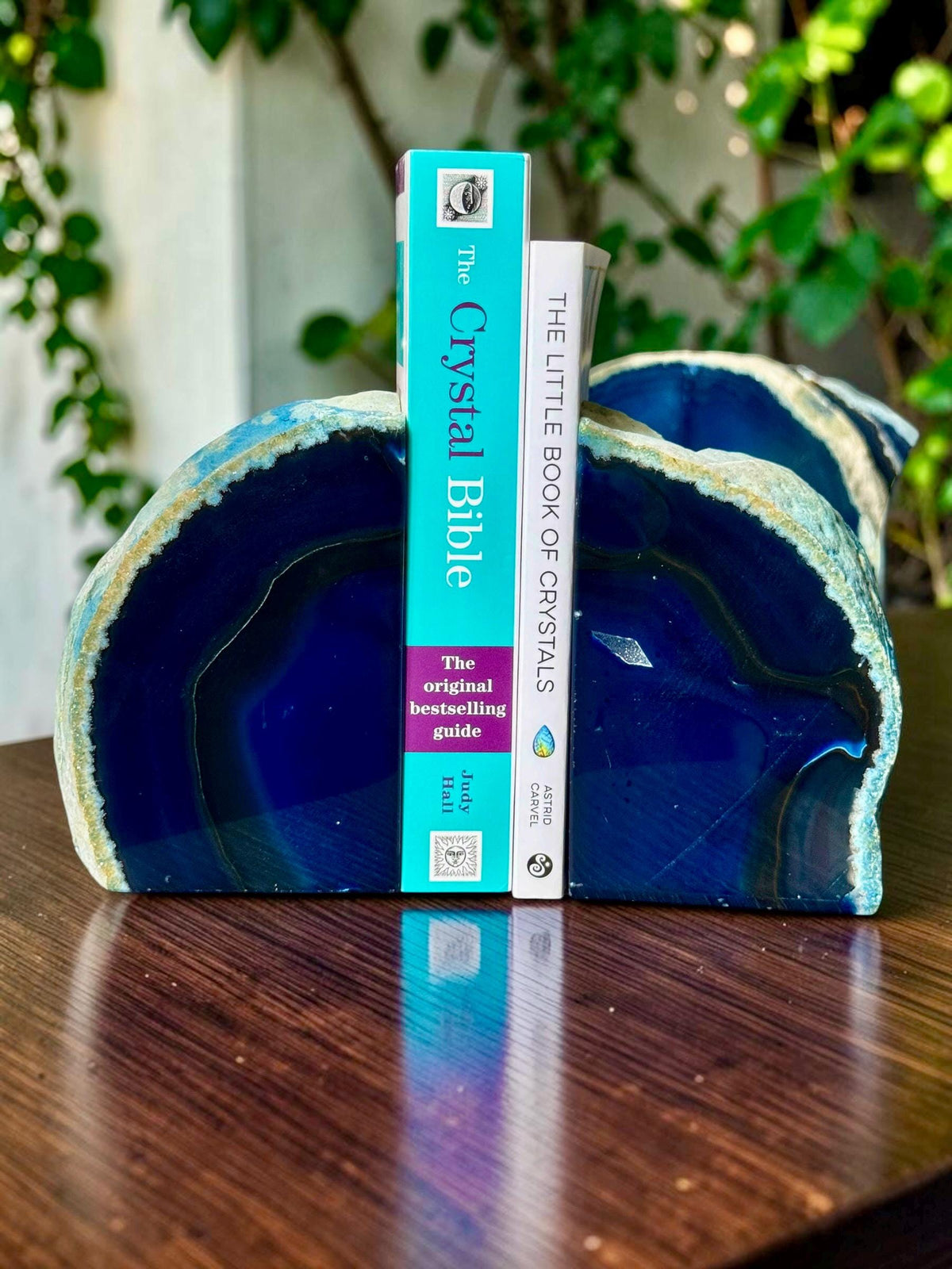 Blue Agate & Quartz Crystal Geode Bookends | Luxury Natural Agate Book Ends | Quartz Crystal Home Décor | Statement Crystal Gift | Set #2