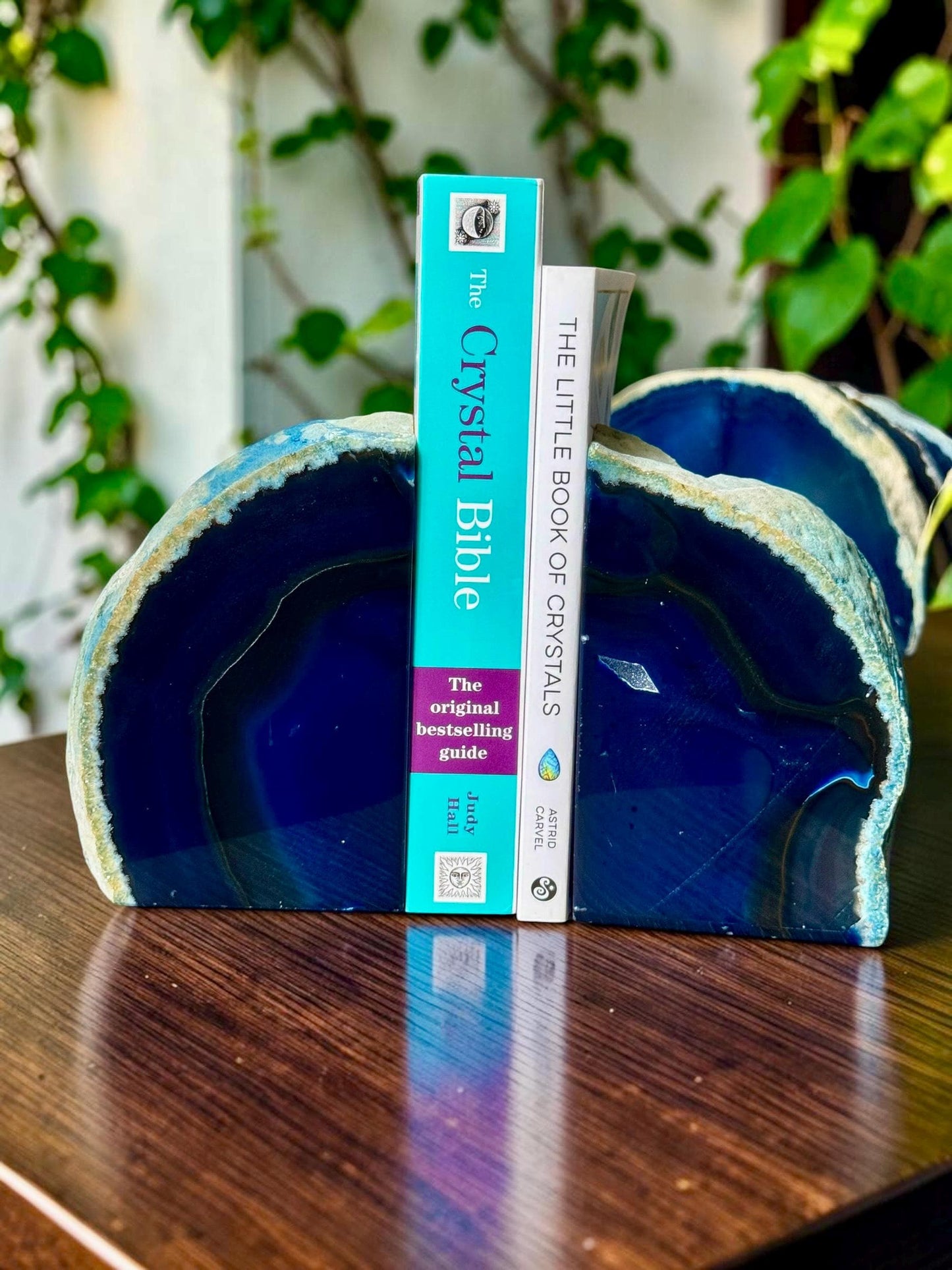 Blue Agate & Quartz Crystal Geode Bookends | Luxury Natural Agate Book Ends | Quartz Crystal Home Décor | Statement Crystal Gift | Set #2