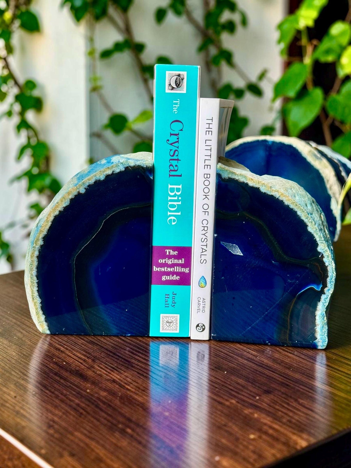 Blue Agate & Quartz Crystal Geode Bookends | Luxury Natural Agate Book Ends | Quartz Crystal Home Décor | Statement Crystal Gift | Set #2