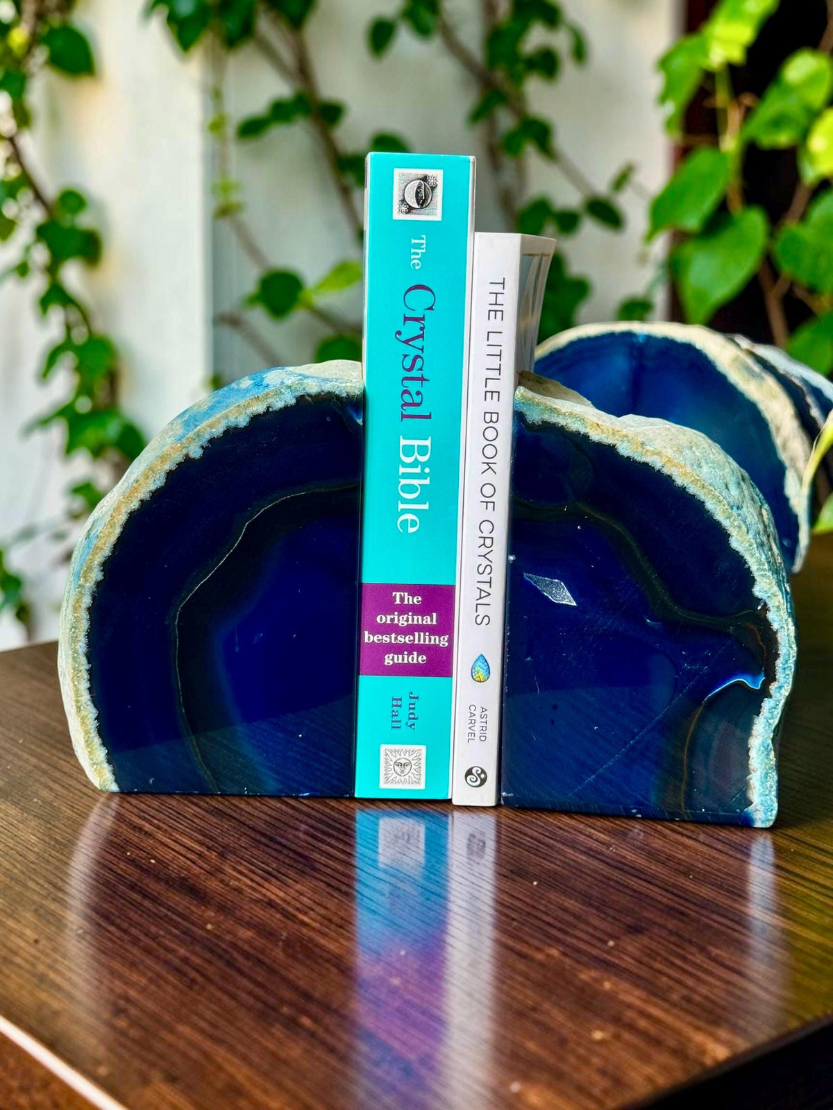 Blue Agate & Quartz Crystal Geode Bookends | Luxury Natural Agate Book Ends | Quartz Crystal Home Décor | Statement Crystal Gift | Set #2