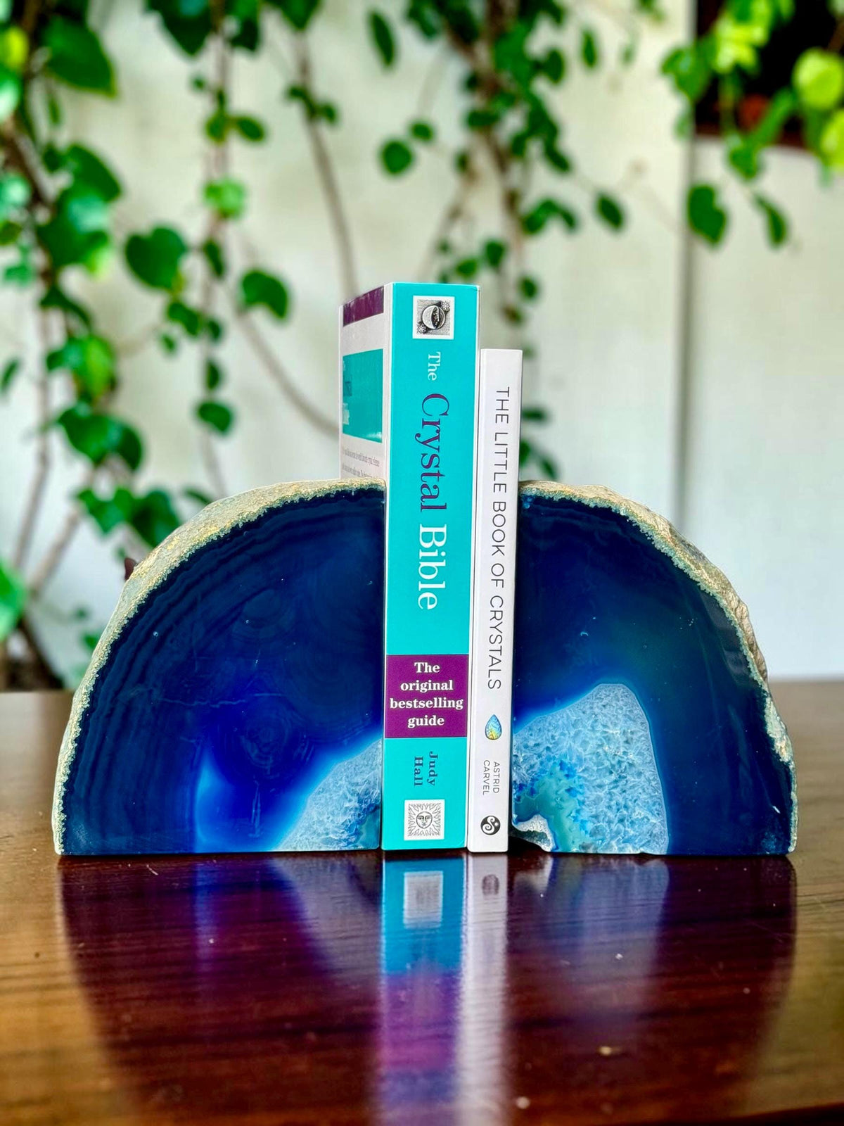 Blue Agate & Quartz Crystal Geode Bookends | Luxury Natural Agate Book Ends | Quartz Crystal Home Décor | Statement Crystal Gift | Set #3