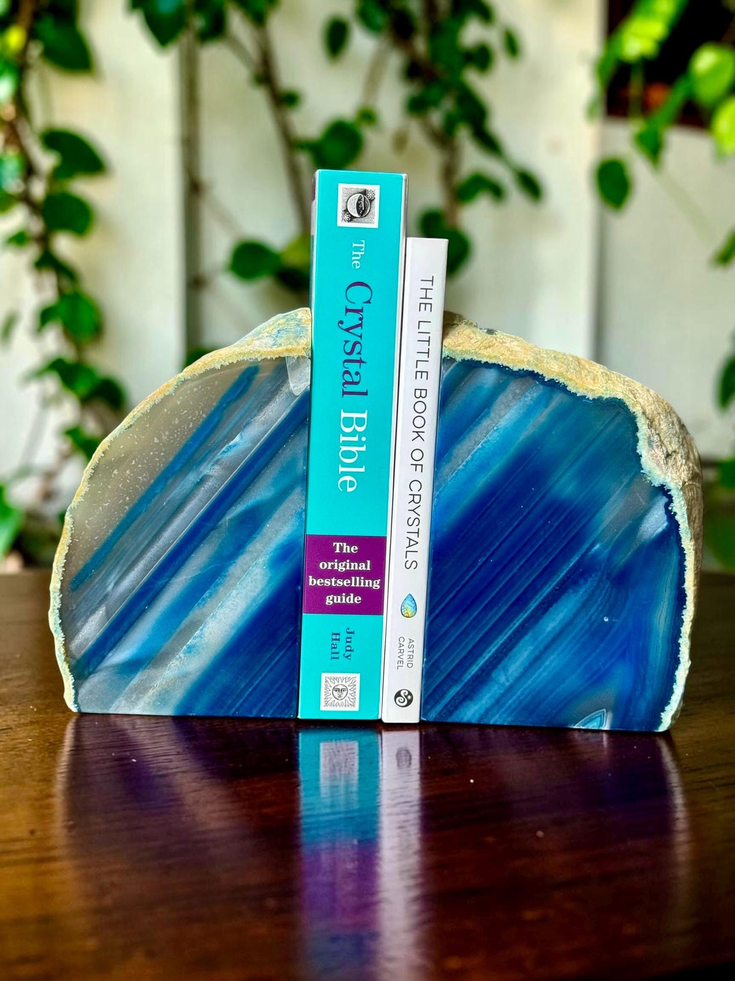 Blue Agate & Quartz Crystal Geode Bookends | Luxury Natural Agate Book Ends | Quartz Crystal Home Décor | Statement Crystal Gift | Set #4