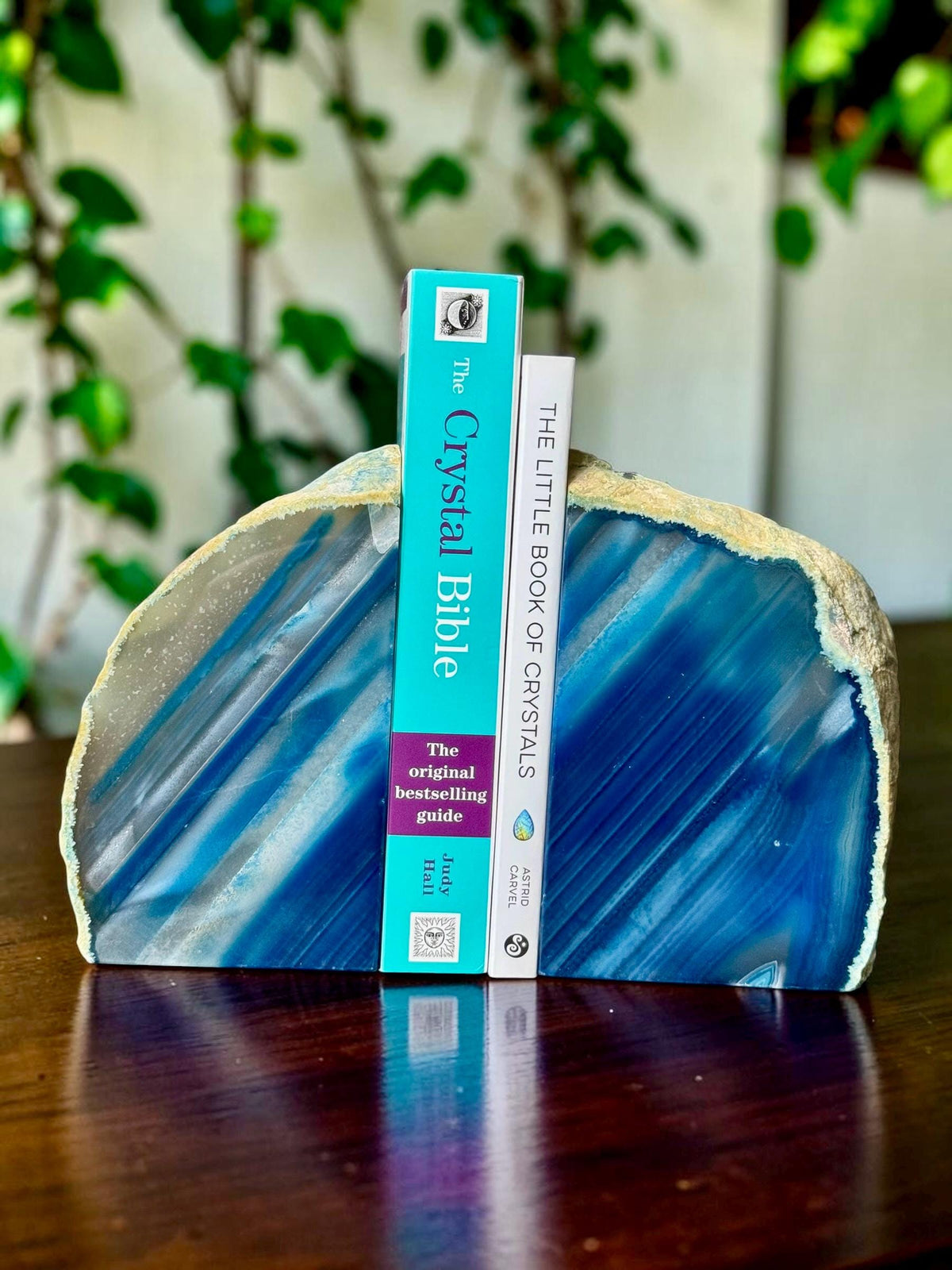 Blue Agate & Quartz Crystal Geode Bookends | Luxury Natural Agate Book Ends | Quartz Crystal Home Décor | Statement Crystal Gift | Set #4