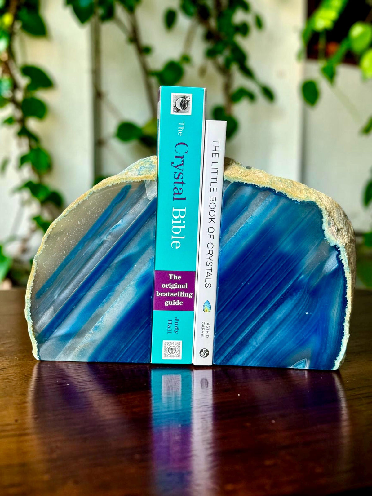 Blue Agate & Quartz Crystal Geode Bookends | Luxury Natural Agate Book Ends | Quartz Crystal Home Décor | Statement Crystal Gift | Set #4
