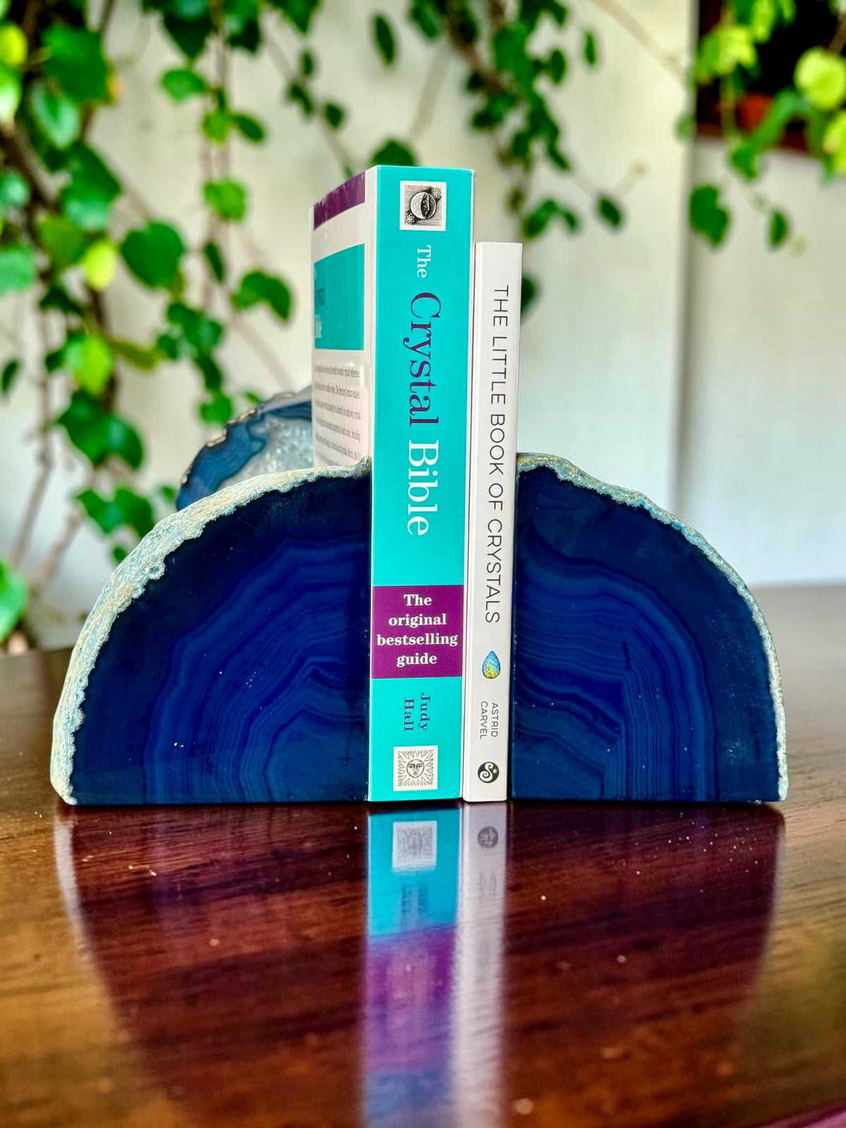 Blue Agate & Quartz Crystal Geode Bookends | Luxury Natural Agate Book Ends | Quartz Crystal Home Décor | Statement Crystal Gift | Set #5