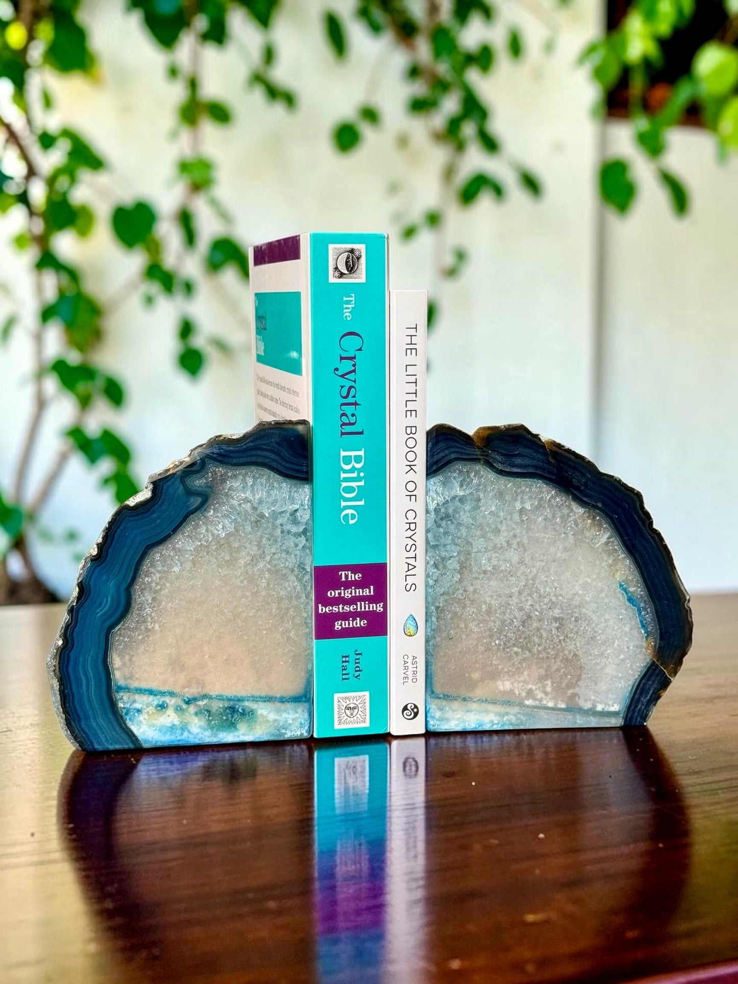 Blue Agate & Quartz Crystal Geode Bookends | Luxury Natural Agate Book Ends | Quartz Crystal Home Décor | Statement Crystal Gift | Set #6