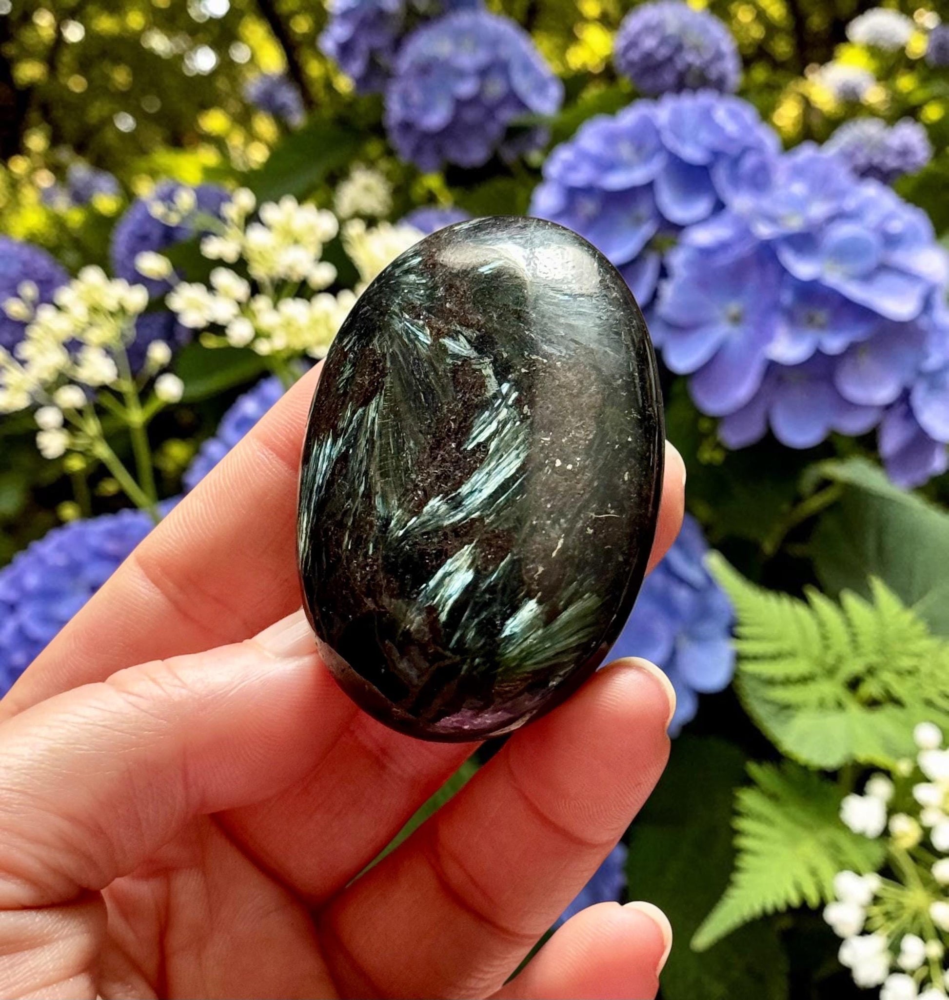 Astrophyllite Blue Arfvedsonite Palm Stone – Rare Feather Crystal for Transformation Insight