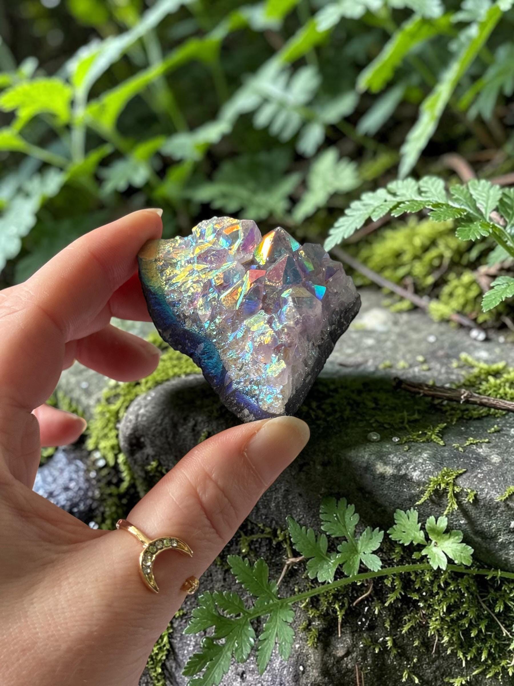 Amethyst Galaxy Aura Small Cluster: Iridescent Cosmic Beauty Crystal