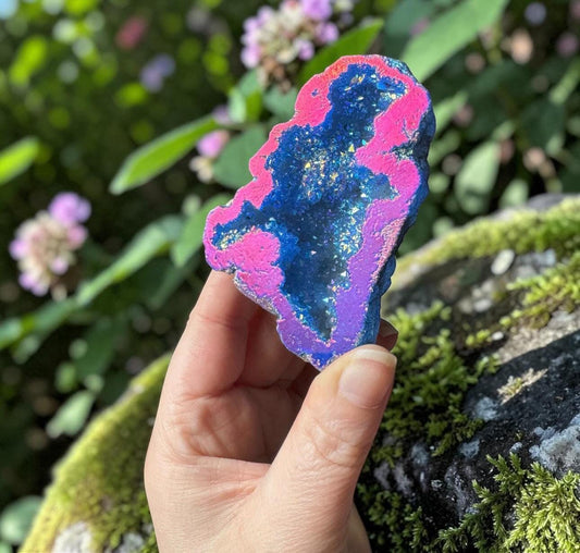 Aura Quartz Geode in a Gift Box, Mystery Rainbow Aura Crystal Decor, Spiritual Keepsake, Luna by Louise UK