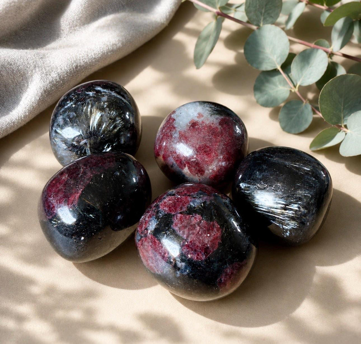 Garnet AND Astrophyllite Tumble Stone – Passion, Transformation & Strength | Luna by Louise, Crystal Shop UK