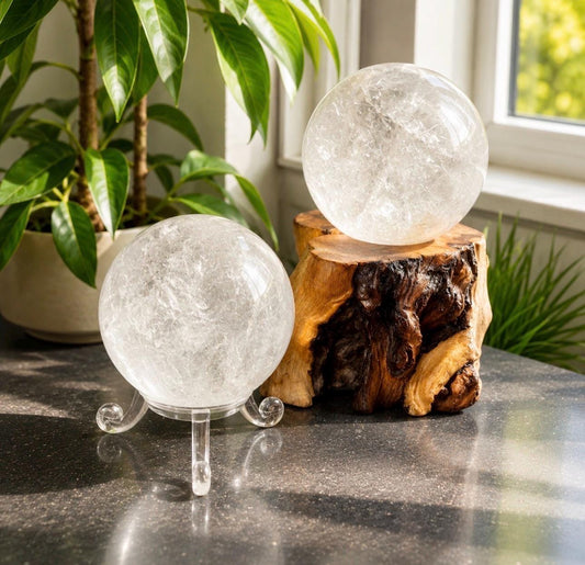 Clear Quartz Crystal Sphere | Master Healer Stone, Optional Light Stand