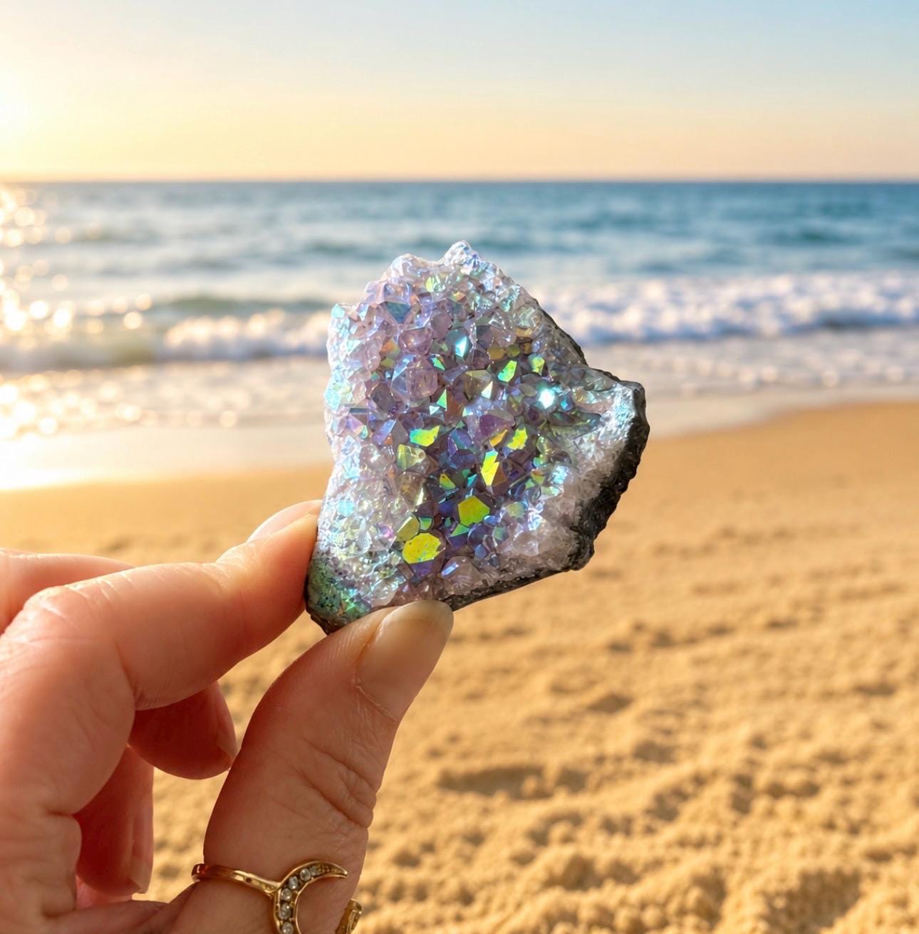 Amethyst Galaxy Aura Small Cluster: Iridescent Cosmic Beauty Crystal