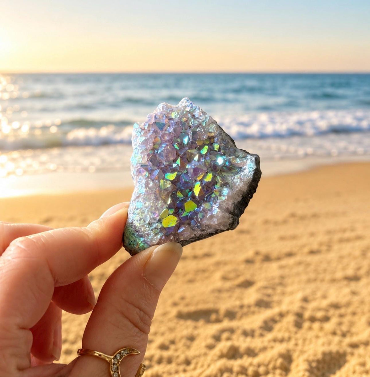 Amethyst Galaxy Aura Small Cluster: Iridescent Cosmic Beauty Crystal