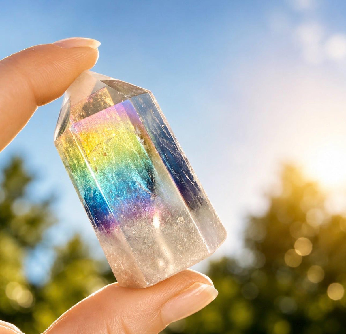 Angel Aura Quartz Tower Point: Iridescent Crystal Healing