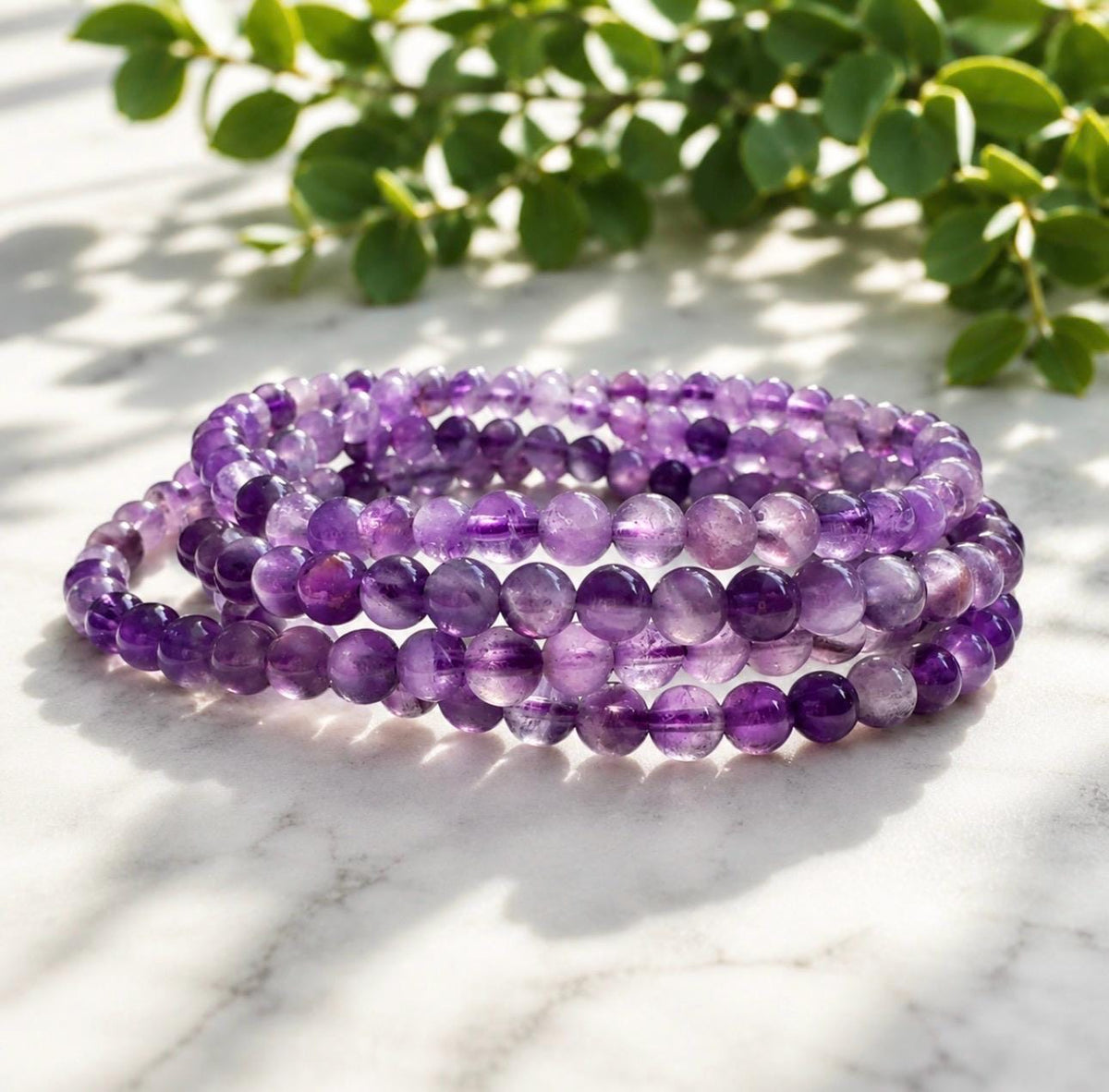 Amethyst Crystal Bead Bracelet: Handmade 4mm Healing Gemstone
