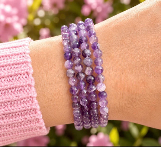 Amethyst Crystal Bead Bracelet: Handmade 4mm Healing Gemstone