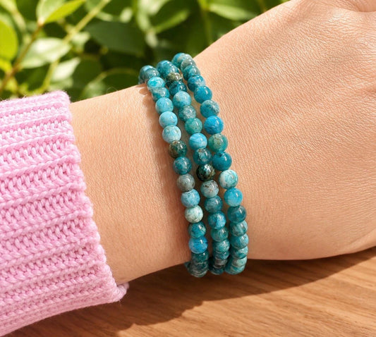 Apatite Crystal Bracelet • 4mm Calming Stone, Stress Relief